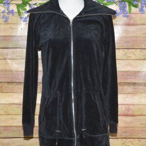 Lauren Ralph Lauren Ladies M Black Velvet Full Zip Jacket Logo Pockets Neutral